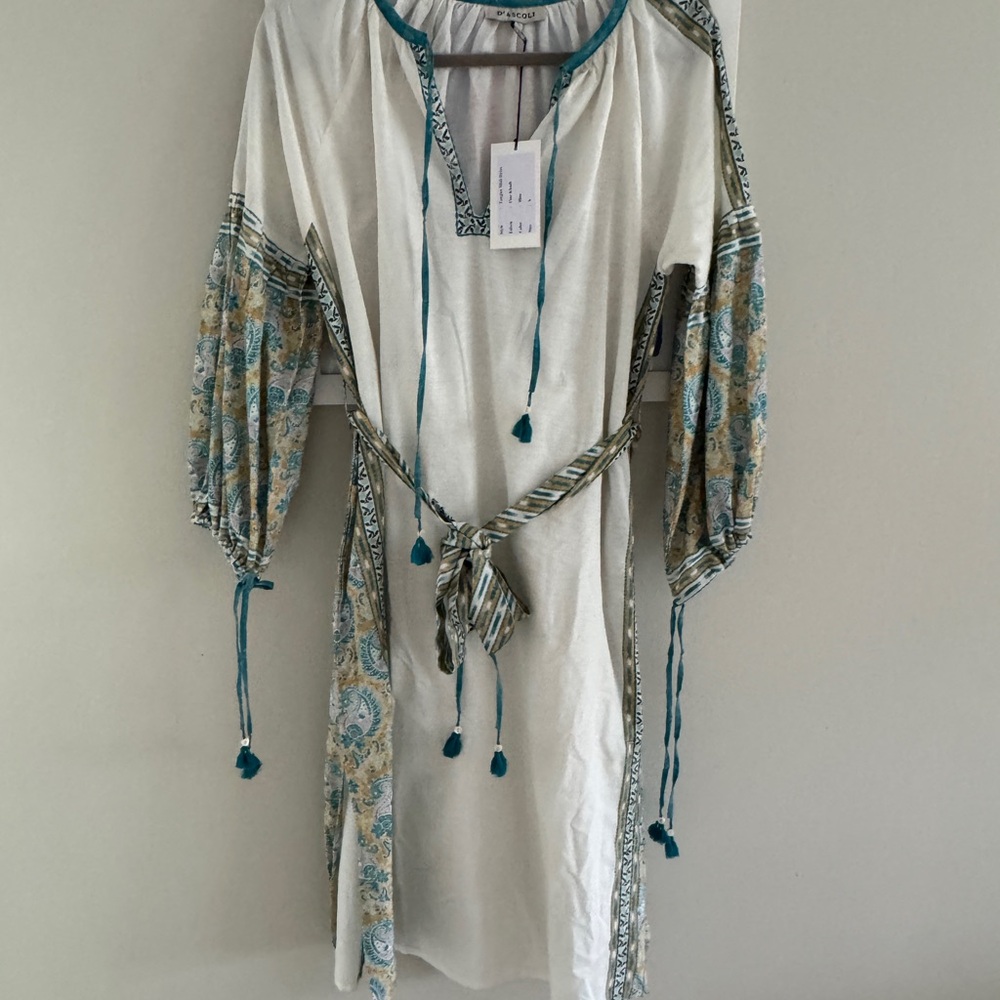 Elegant White and Teal Midi Dress